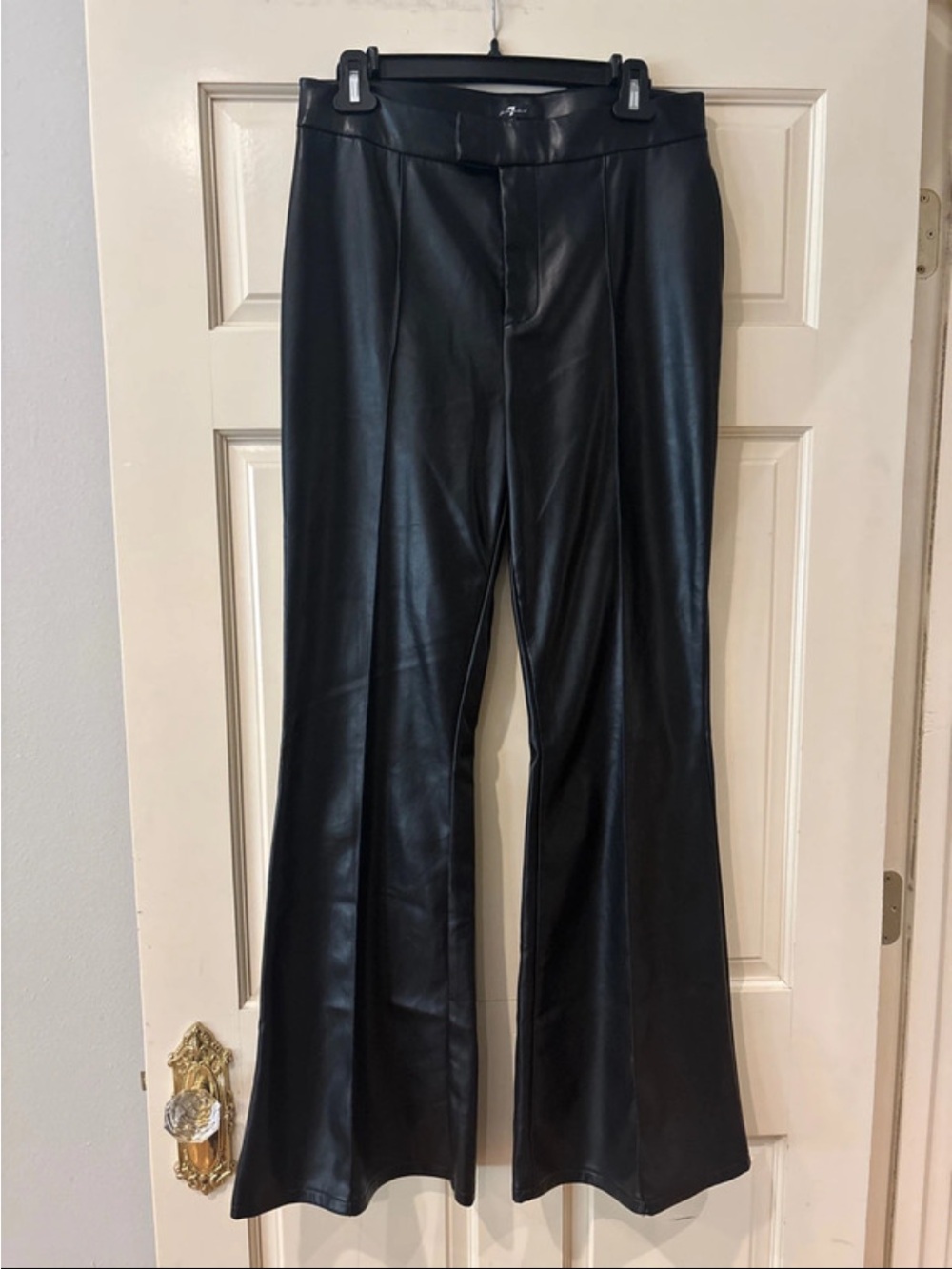 7 For All Mankind Black Faux Leather Flare Pants